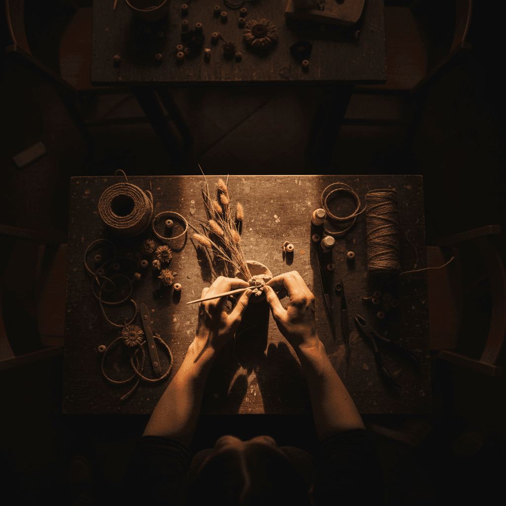 Detailed close-up of hands during creative workshop activity