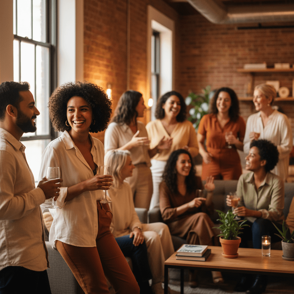 Members mingling and connecting at casual social event
